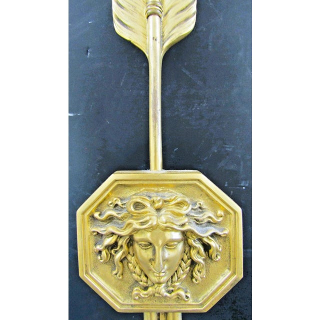 Late 19th Century Pair French Empire Wall Sconces Bronze Arrow Medusa and Shades Late 19th Century For Sale - Image 5 of 18