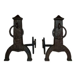 Antique Andirons Arts and Crafts Style - A Pair For Sale