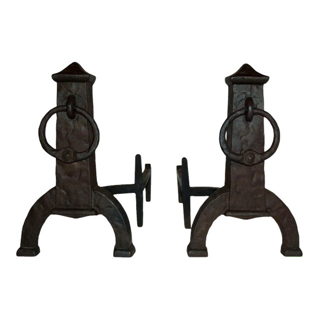 Antique Andirons Arts and Crafts Style - A Pair For Sale