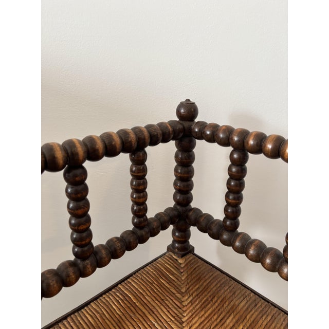 Rustic Vintage Corner Chair in Turned Wood with Straw Seat, 1940s For Sale - Image 3 of 12