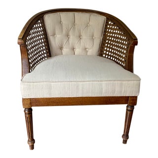 Vintage Mid Century French Cane Barrel Club Chair For Sale