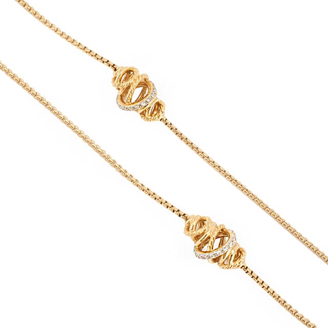 Modern David Yurman Crossover 18k Yellow Gold Pave Diamond Station Long Chain Necklace For Sale - Image 3 of 8