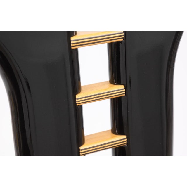 Wood Pierre Cardin Italian Contemporary Modern Black Lacquer and Leather Side Chair For Sale - Image 7 of 11