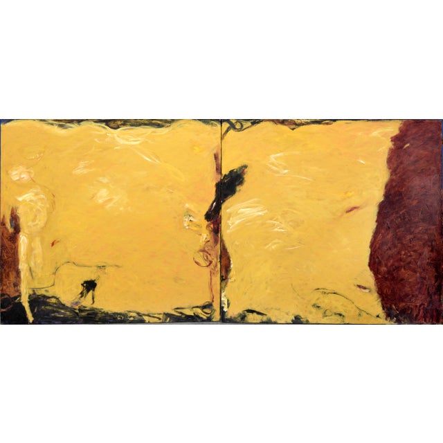 1990s Abstract Beach Diptych in Oil on Canvas by M. Prince For Sale - Image 5 of 6