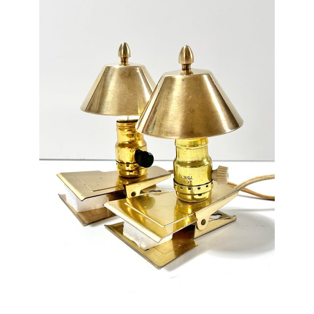 Metal Vintage Mid-Century Modern Brass Clip Lamps Library or Bookshelf Reading Lights - a Pair For Sale - Image 7 of 15