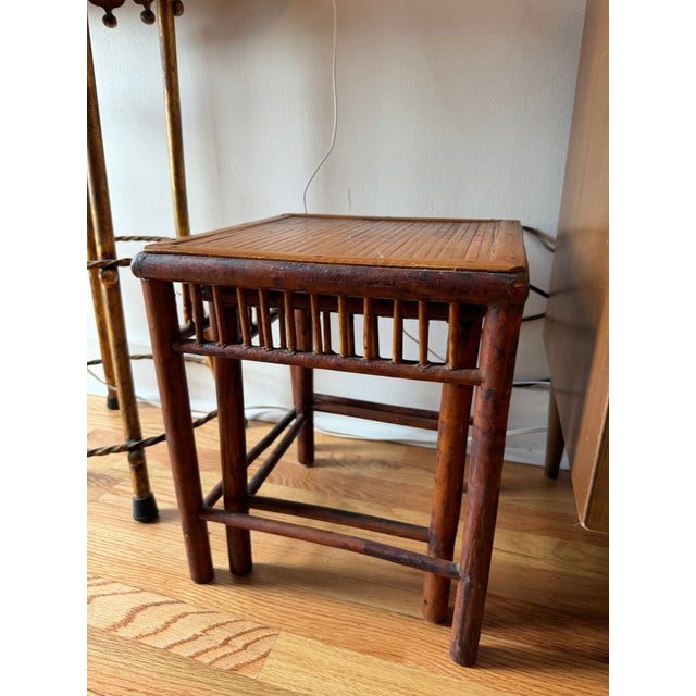 Wood Vintage Burnt Bamboo Nesting Pair Side Tables For Sale - Image 7 of 7