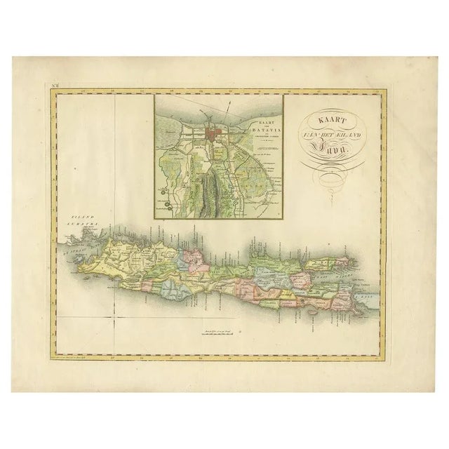 Antique map titled 'Kaart van het Eiland Java'. A rare and attractive early 19th century Dutch map of Java with a large...