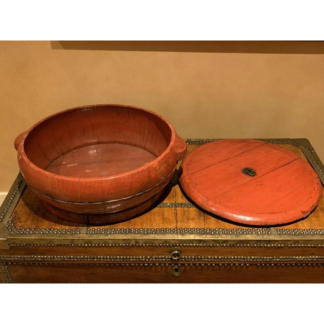 Antique Lacquered Chinese Elm Wood Rice Containers From Lillian August - a Pair For Sale - Image 9 of 10