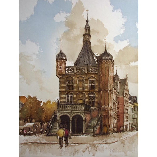 Roger Hebbelinck "Deventer - De Waag" Hand Signed Aquatint Etching, Netherlands For Sale - Image 9 of 9