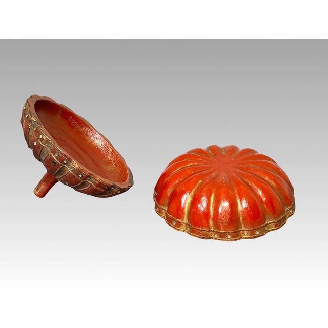 Wood Antique Asian Gourd Form Red Lacquer Box With Gold Highlights, Hand Carved For Sale - Image 7 of 7