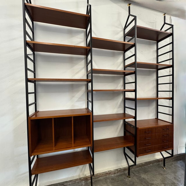 Floor-to-Ceiling Iron and Mahogany Bookcase, 1960s, in Restored conditions. Designed 1960 to 1969