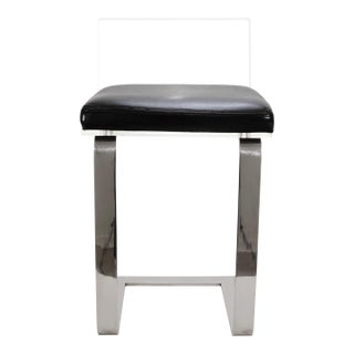 Mid Century Modern Black Leather and Lucite Barstool With Chrome Legs For Sale
