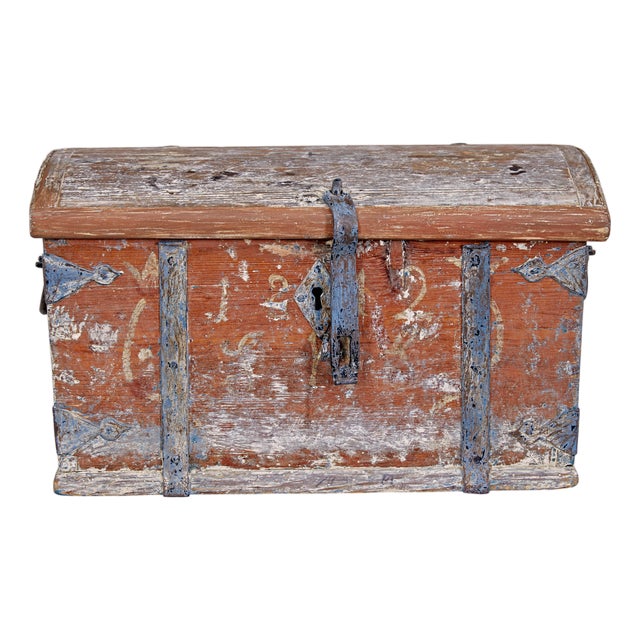 Small Mid 19th Century Swedish Painted Pine Box, 1842 For Sale