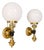 Hollywood Regency Brass Wall Sconces with White Opaline Glass Globes, 1970s, Set of 2 For Sale