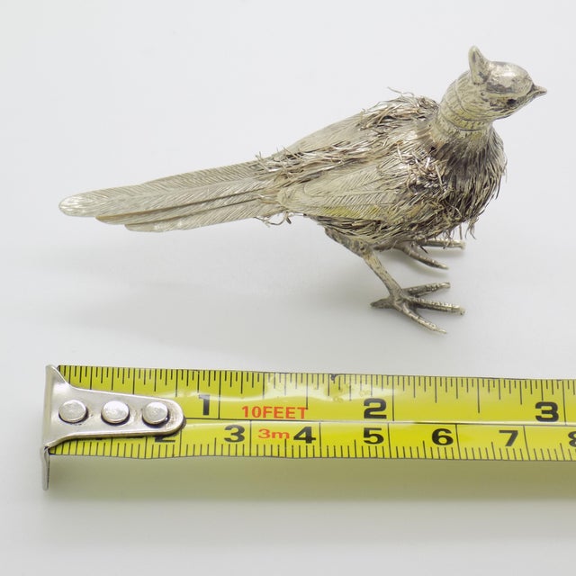 Vintage Italian Handmade Genuine Silver Bird & Silver Plumes Figurine Sculpture For Sale - Image 11 of 11