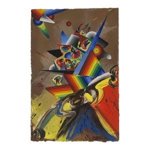 1979 Georges Dussau French Surrealist Colorful Futurist Abstract Painting, "Composition I"