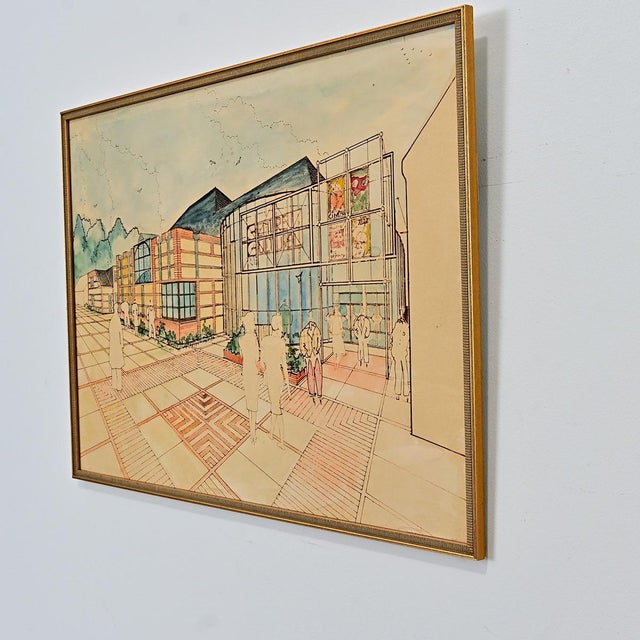 Late 20th Century French Modern Framed Architectural Rendering For Sale In Baton Rouge - Image 6 of 11