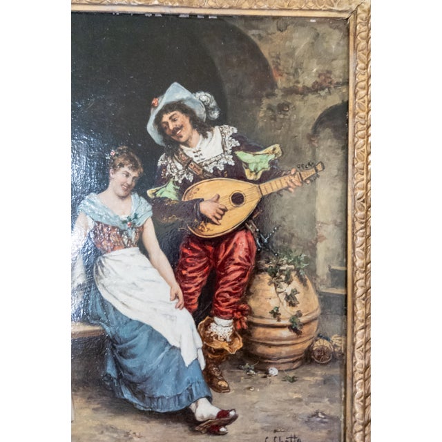 Gold 19th Century Continental European Dutch Style Interior Tavern Genre Scene Painting, Signed For Sale - Image 8 of 16