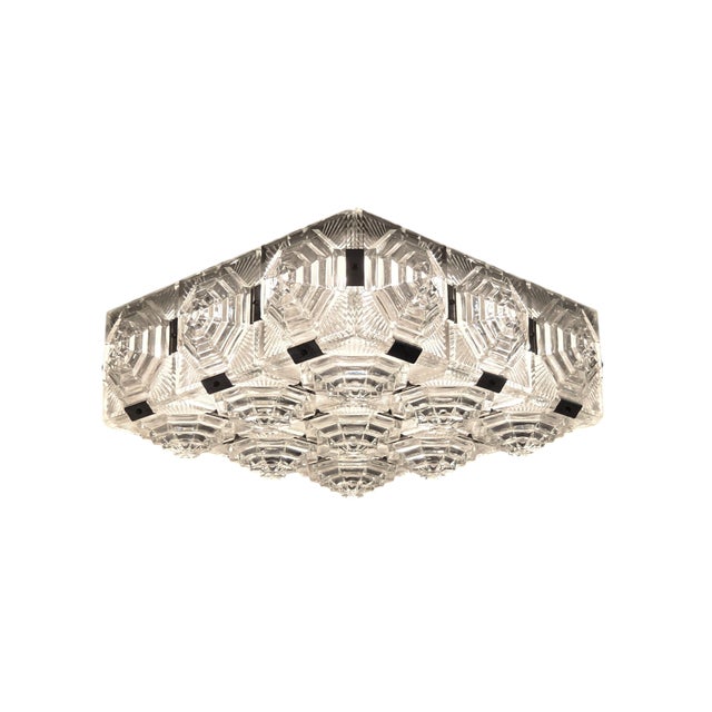 Glass Mid 20th Century Art Deco Revival Geometric Glass Flush Mount /Ceiling Pendant W/ Nickeled Clips For Sale - Image 7 of 16