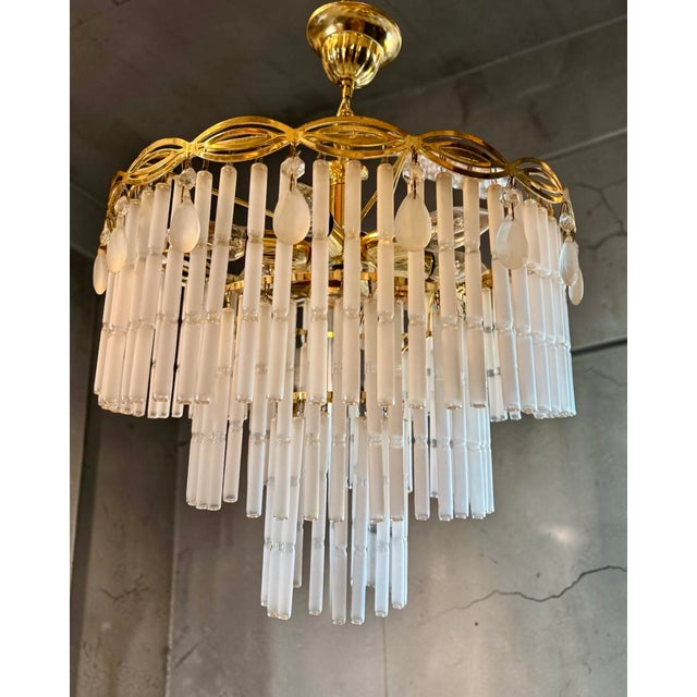 Mid-Century Modern Chandelier with Opaline Glass Rods, Italy, 1970s For Sale - Image 3 of 9