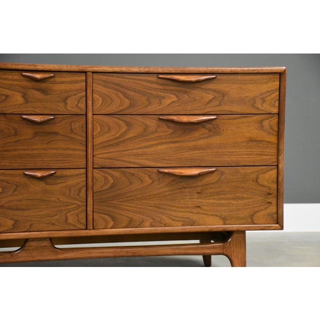 1960s Refinished 66” Lane Perception Walnut Dresser For Sale - Image 9 of 10