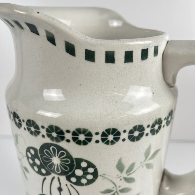 Antique Earthenware Pitcher with Green Floral Decoration, 1890s For Sale - Image 10 of 11
