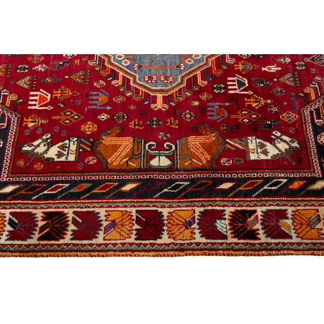 Hand-Knotted Shiraz Ghashghai Rug For Sale - Image 6 of 10