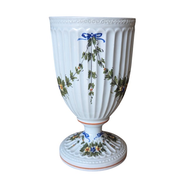 Chelsea House Inc Vintage Italian Hand Painted Porcelain Footed Vase For Sale - Image 4 of 12