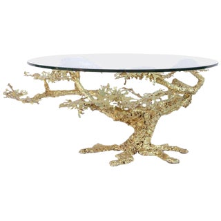 Vintage 22k Gilted Iron Tree Coffee Table With Glass For Sale
