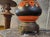 Large Antique Porcelain Lamp in Orange with Art Deco Shade For Sale - Image 9 of 14