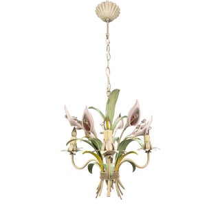 Hollywood Regency Pastel Color Callas Lily Flower Bouquet Metal Chandelier, 1970s For Sale