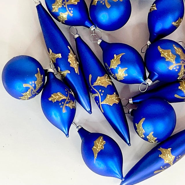 Blue Mid-Century Hollywood Regency Petite Blue Glass Ornaments - Set of 17, Christmas For Sale - Image 8 of 8