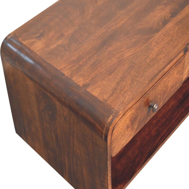 Wood Chestnut-Finish Mango Wood Curved Slim Coffee Table For Sale - Image 7 of 8