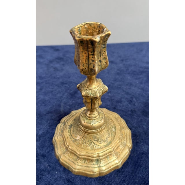 Brass Pair of Early 18th Century Regency Period Candlesticks For Sale - Image 8 of 9