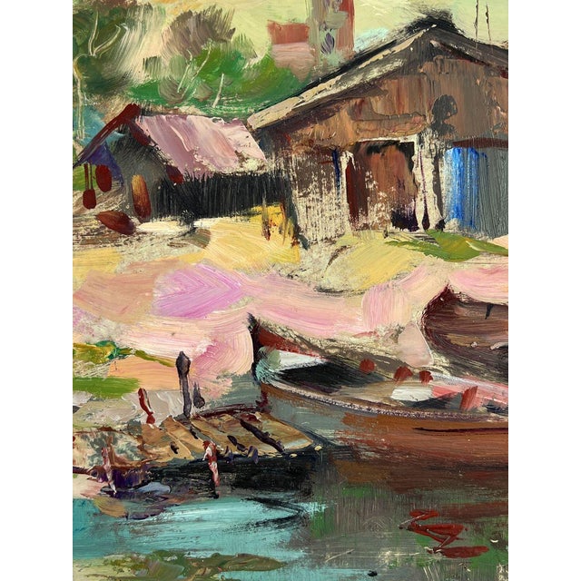 2020s Oil Painting Small Boat Dock Yuriy Suprunchuk For Sale - Image 5 of 11