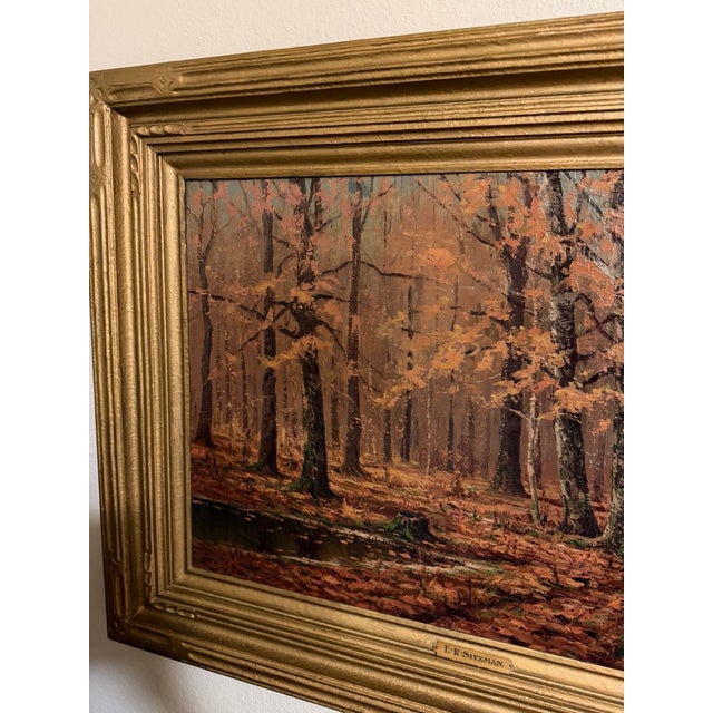 Realism Early 20th Century Edward Robert Sitzman Framed Original Oil Painting of Autumn Scene For Sale - Image 3 of 10