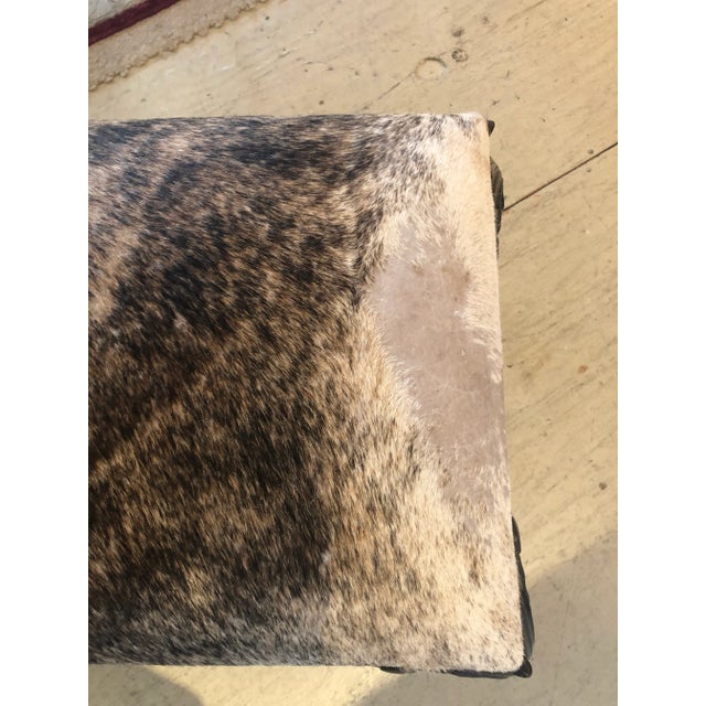 Brown Vintage Carved Mahogany and Cowhide Ottoman For Sale - Image 8 of 10