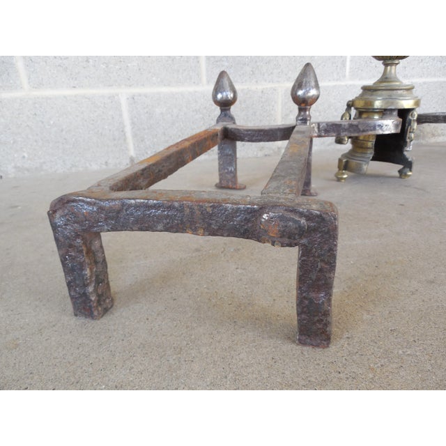 Antique Brass Urn & Flame Andirons - A Pair For Sale - Image 9 of 11