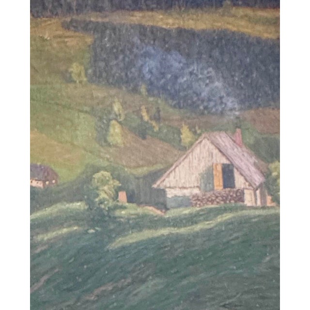Wood Large Antique European Pastoral Landscape Oil Painting, Signed, Circa 1920s–1940s For Sale - Image 7 of 8