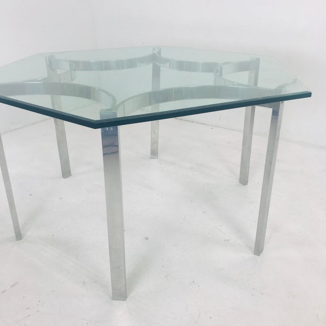 MidCentury Modern Aluminum Dining Table With Hexagonal Glass Top