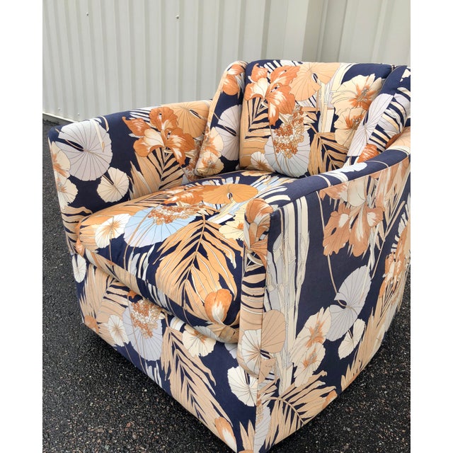 Vintage Mid Century Blue Orange Tropical Palm Print Club Chair Chairish