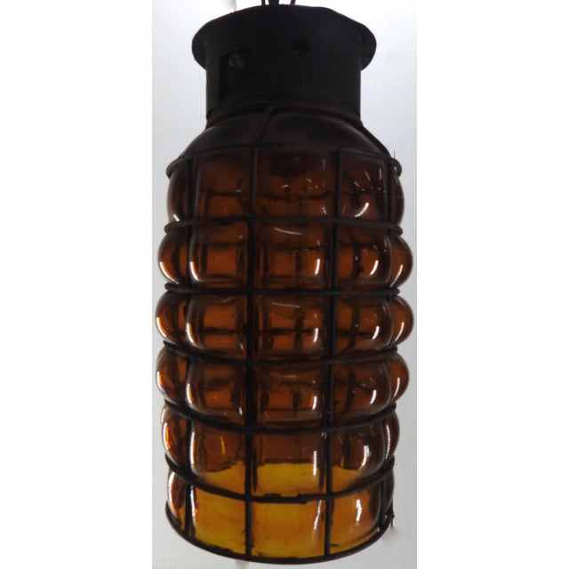 Industrial Industrial Hanging Amber Bubble Glass Pendant For Sale - Image 3 of 10