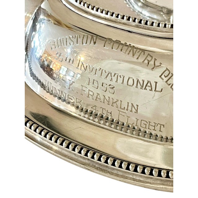 Silver Vintage Engraved Houston Country Club Trophy by Mappin & Webb English Sheffield Plate Serving Dish For Sale - Image 8 of 17