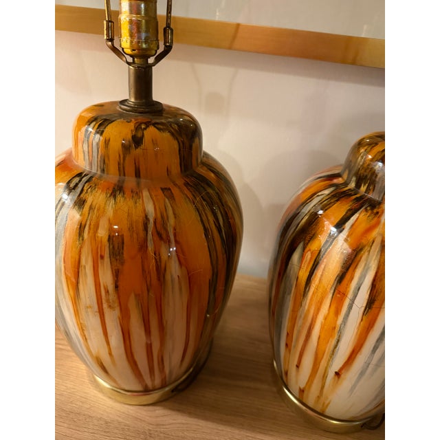 1960s Mid Century Large Drip Glaze Ginger Jar Lamps - a Pair For Sale - Image 11 of 11