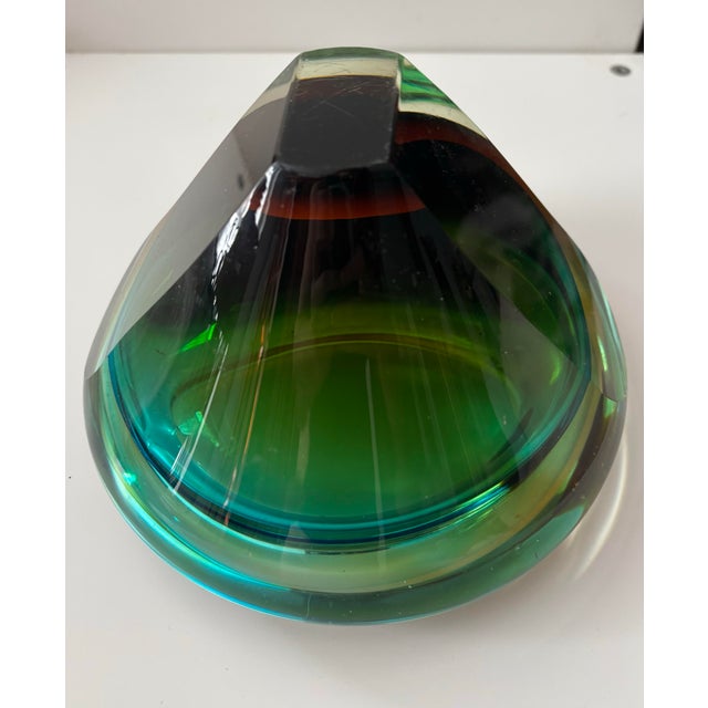 Glass Mid 20th Century Murano Sommerso Art Glass Bowl in Green, Teal and Amber For Sale - Image 7 of 12