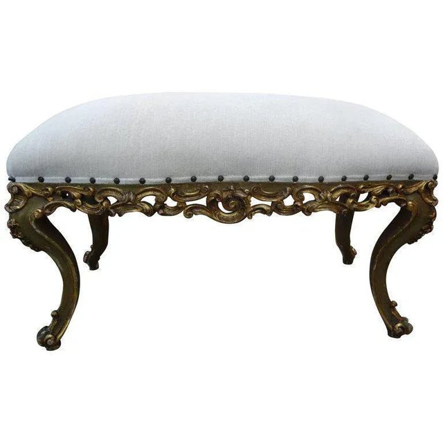 1920's Antique Italian Louis XV Style Giltwood Bench For Sale - Image 9 of 10