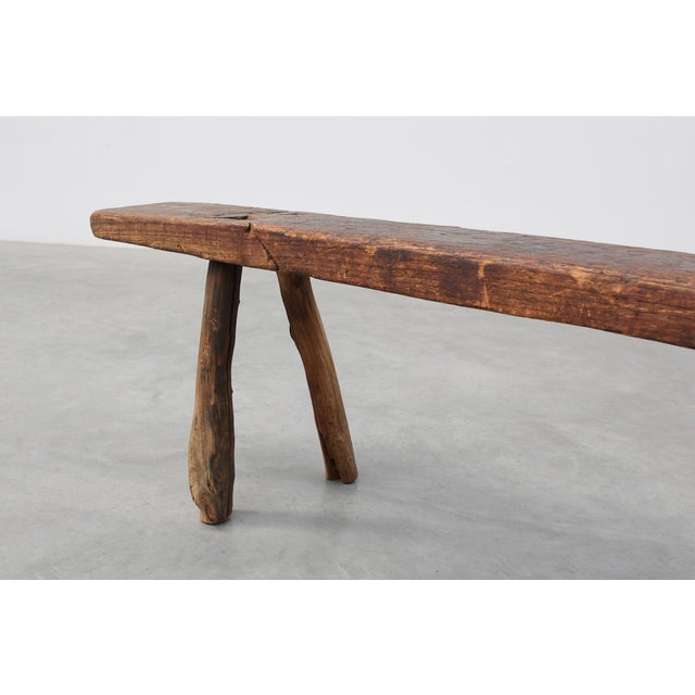 19th Century French Primitive Farmhouse Bench with Splayed Legs For Sale - Image 4 of 13