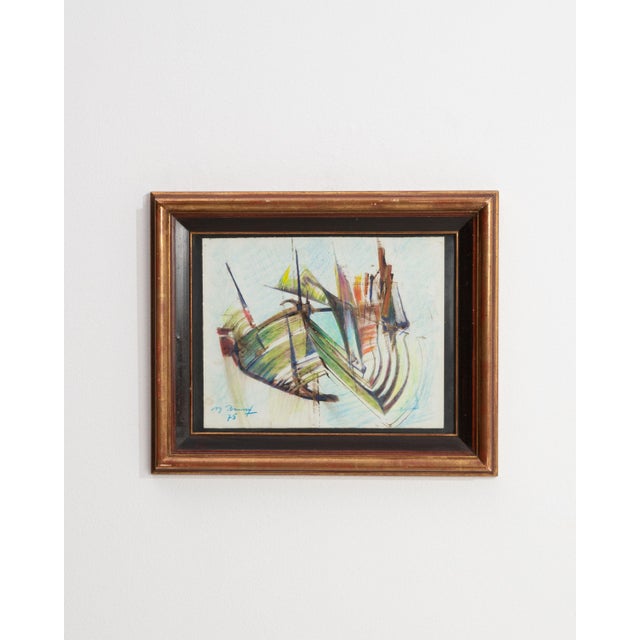 Mid 20th Century France Blue Wood Painting For Sale - Image 13 of 16