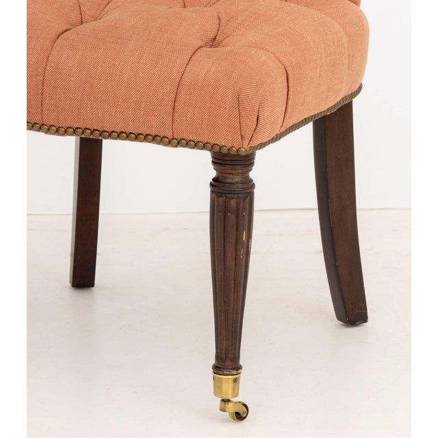Edward Ferrell Victorian Style Button-Tufted Red Fabric Upholstered Slipper Chair For Sale - Image 4 of 8