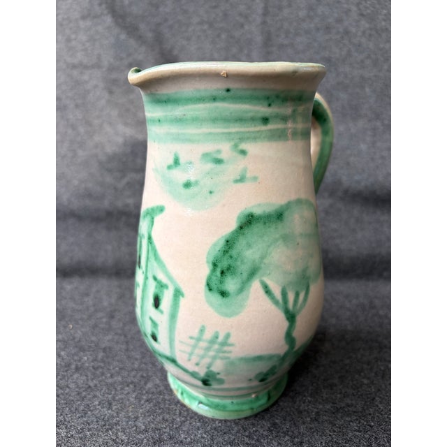 Vintage Painted Italian Folk Art Stoneware Pitcher Jug For Sale - Image 10 of 15